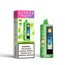 ELF BAR PLANET 25000 disposable vape with double apple flavor and 5% nicotine, rechargeable.